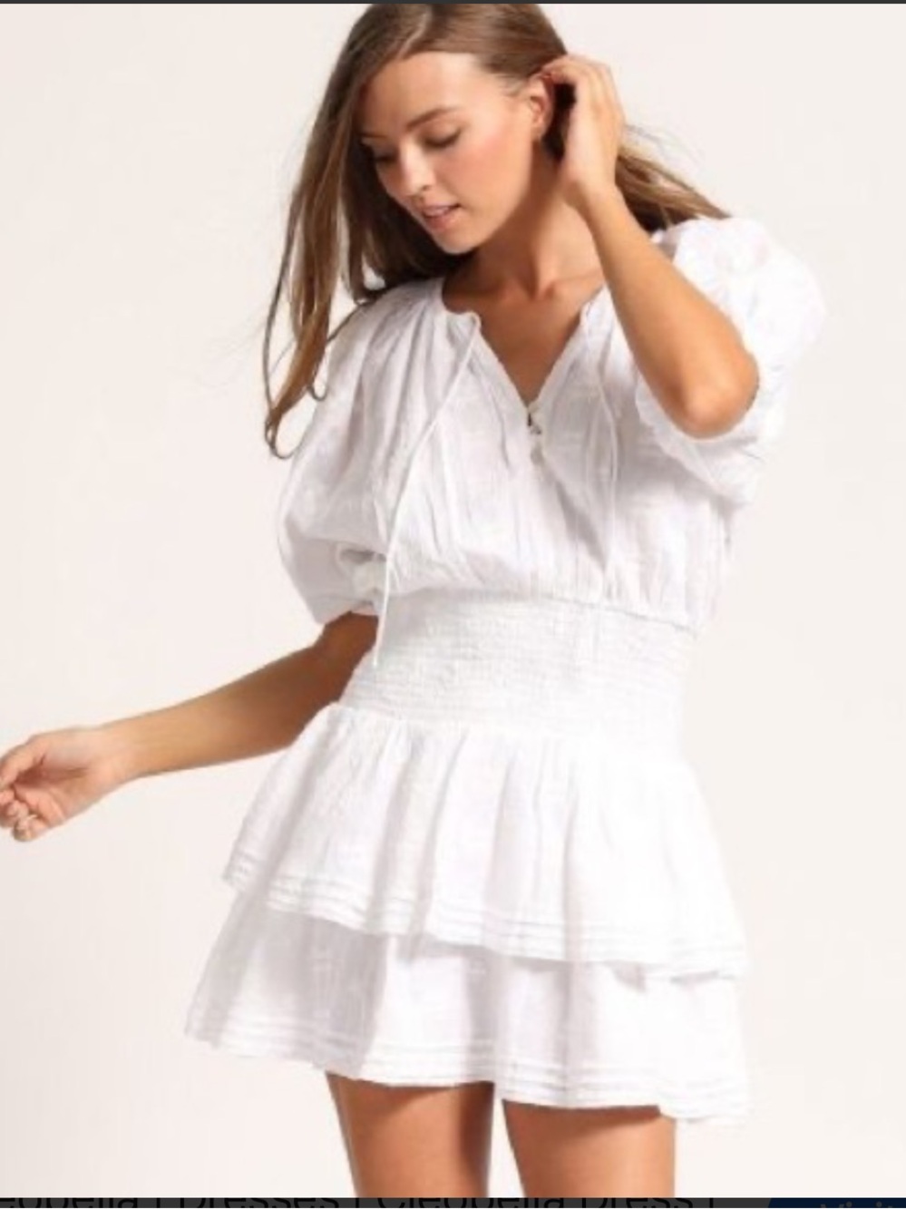 Cleobella White Smocked Waist Tiered Mini Dress